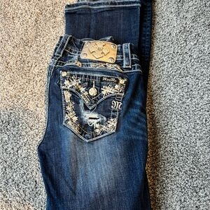 Miss Me Dark Blue Jeans with Silver Embellishments